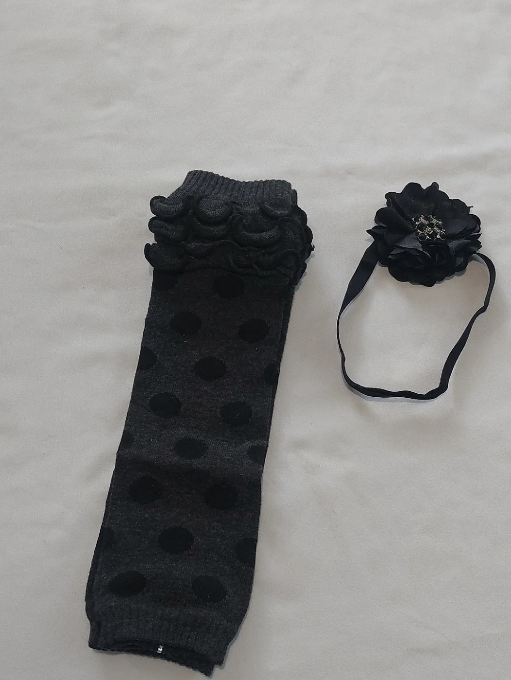Black Floral Headband & Polka Dot Leg Warmer Set Children